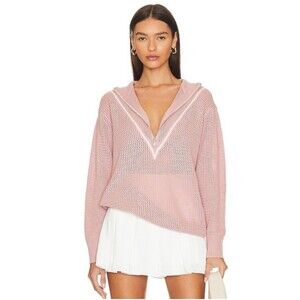Varley Calva Knit Polo Sweater Pink Mauve V-Neck, Sheer, Small NWT